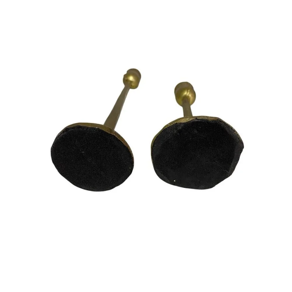 Pair Forged &Molded Iron Taper Candle Holders Gold Tone Brutalist Style 12